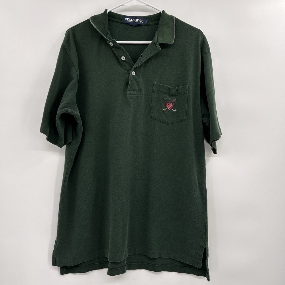 Vintage Polo Golf Ralph Lauren Short‎ Sleeve Shirt Size L Green Preppy Crest